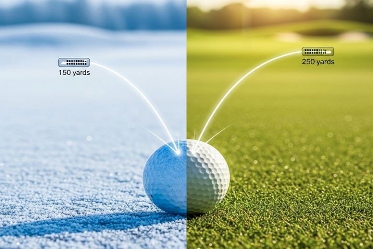 How does temperature affect golf ball distance?