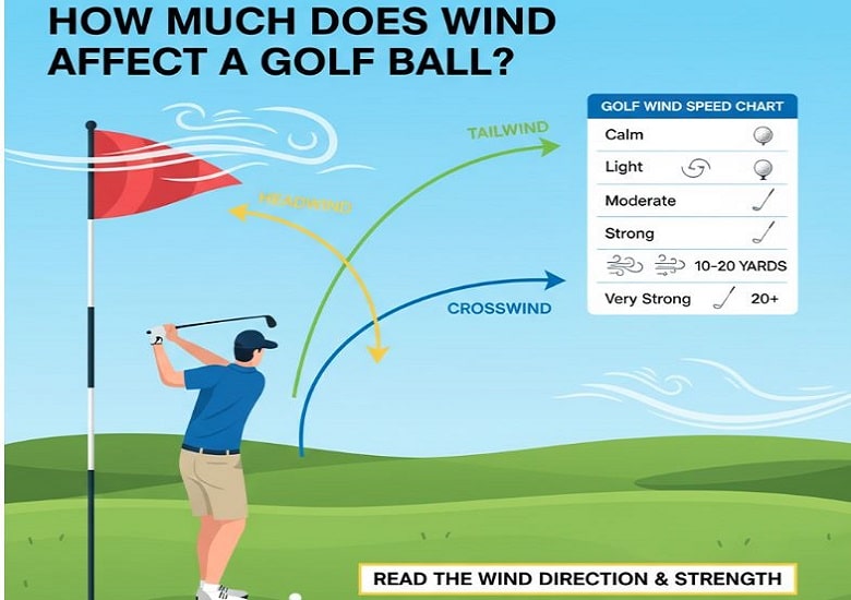 How much does wind affect golf ball speed?